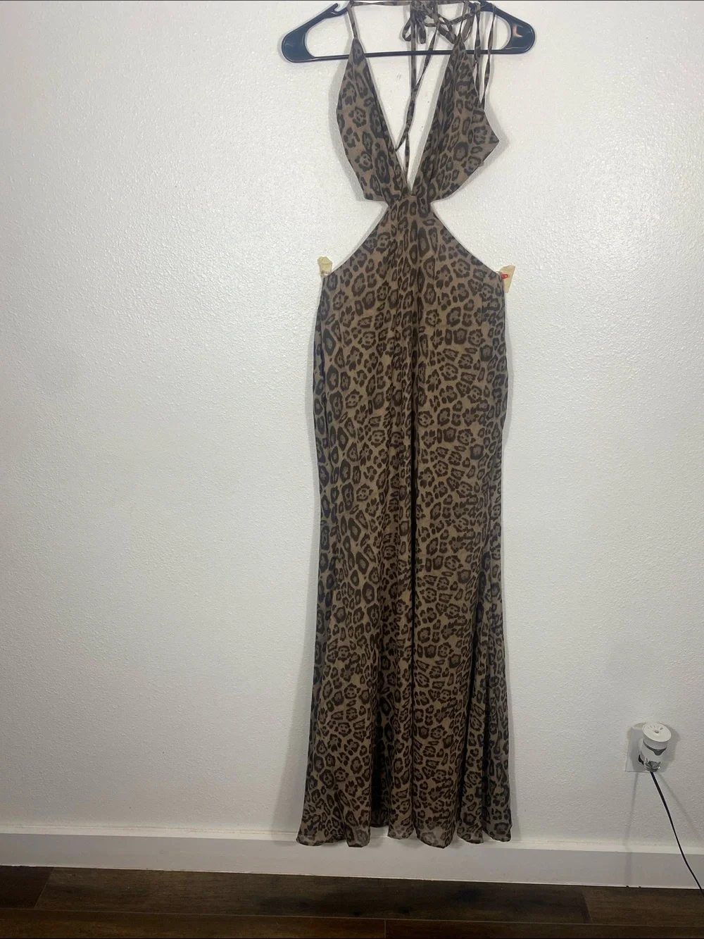 Fashion Nova Leopard Print Halter Cutout Maxi Dress - Brown Size S